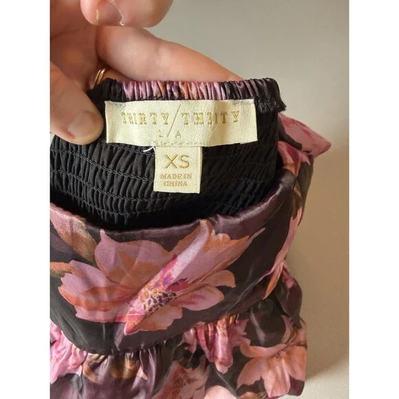 Nasty Gal Floral Smocked Peplum Blouse XS Sheer Long Sleeve Pink & Black - Picture 8 of 10